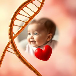 A beautiful image featuring a gold DNA strand elegantly intertwined with a vibrant red heart, symbolizing love and connection