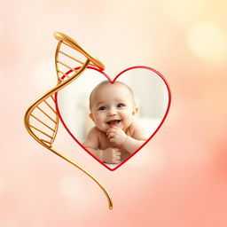 A beautiful image featuring a gold DNA strand elegantly intertwined with a vibrant red heart, symbolizing love and connection