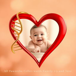 A beautiful image featuring a gold DNA strand elegantly intertwined with a vibrant red heart, symbolizing love and connection