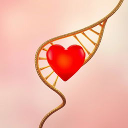 A captivating image featuring a stunning gold DNA strand elegantly intertwined with a vibrant red heart at its center