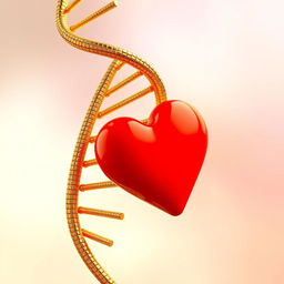 A captivating image featuring a stunning gold DNA strand elegantly intertwined with a vibrant red heart at its center