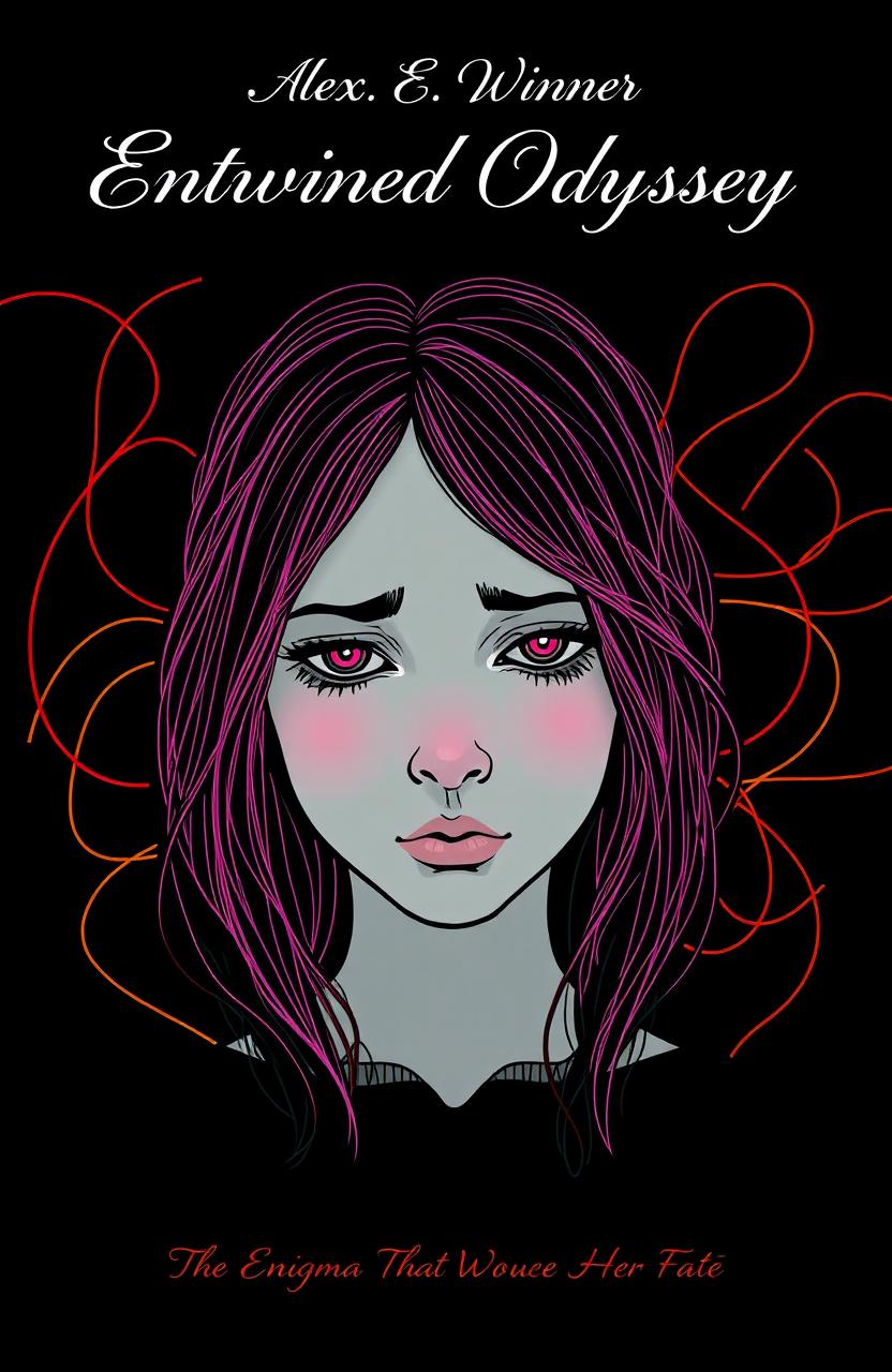 A captivating portrait of a sad girl created from a continuous, fancy line art style, evoking a sense of melancholy