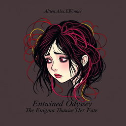 An exquisite portrait of a sad girl intricately designed using a stylish fancy line art style