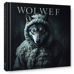 A dramatic and moody cover design featuring a wolf dressed in sheeplike clothing, set against a dark, shadowy background