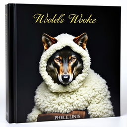 A striking book cover featuring a wolf dressed in a sheep's clothing, with its predatory eyes peering out from beneath the disguise