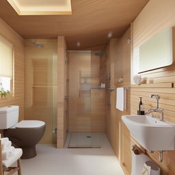 Design a compact, cozy bathroom within a space of 1.2 meters by 2.15 meters, equipped with essential fixtures like a WC, a bathtub, and a handwasher.