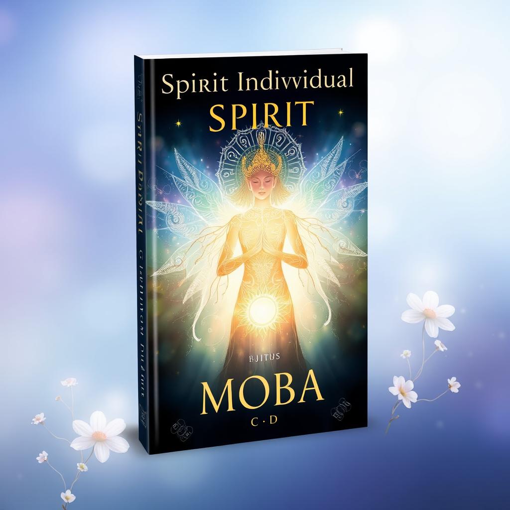 A captivating book cover for 'Spirit Individual' by Moba, featuring an ethereal figure surrounded by a shimmering aura that symbolizes spirituality and individuality