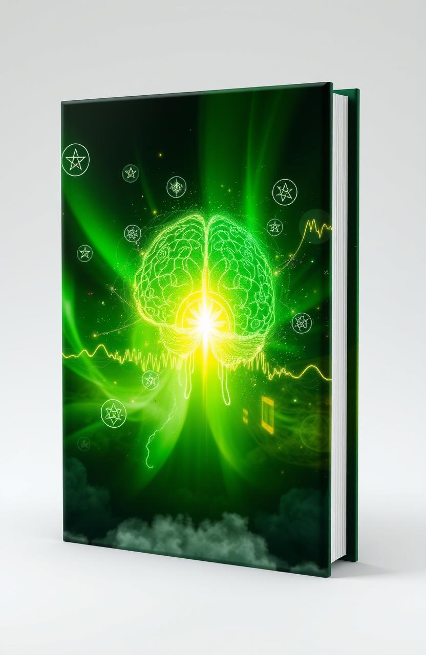 A high-definition 3D book cover on the theme of extrasensory perception, featuring a glowing green background that resembles an aurora