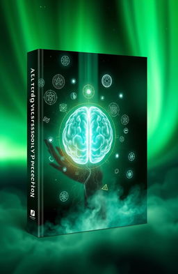 A high-definition 3D book cover on the theme of extrasensory perception, featuring a glowing green background that resembles an aurora