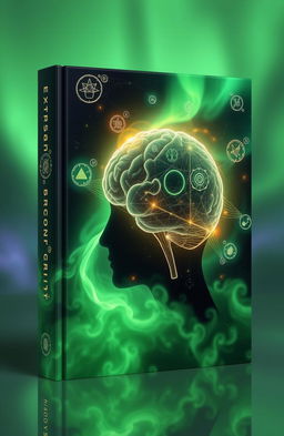 A high-definition 3D book cover on the theme of extrasensory perception, featuring a glowing green background that resembles an aurora