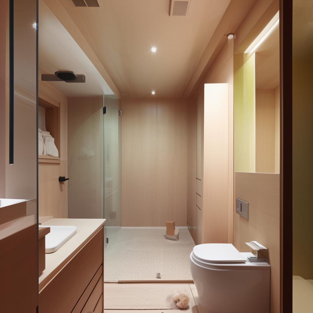 Design a compact, cozy bathroom within a space of 1.2 meters by 2.15 meters, equipped with essential fixtures like a WC, a bathtub, and a handwasher.