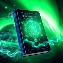 A high-definition 3D book cover on the theme of extrasensory perception, featuring a glowing green background that resembles an aurora