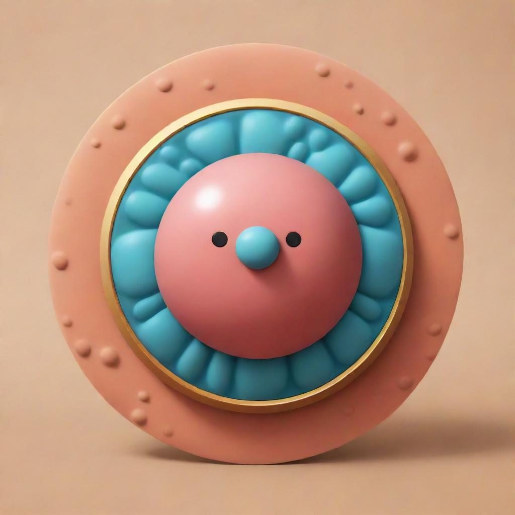 Design an adorable cartoon-style 'Coccal Shield' card, an 'upcell' type. Visualize a cell encased within a spherical shield, inspired by the resilient nature of cocci bacteria. Emphasize the protective aura that makes the cell immune to destruction.