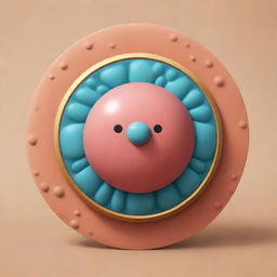 Design an adorable cartoon-style 'Coccal Shield' card, an 'upcell' type. Visualize a cell encased within a spherical shield, inspired by the resilient nature of cocci bacteria. Emphasize the protective aura that makes the cell immune to destruction.