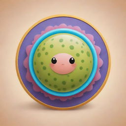 Design an adorable cartoon-style 'Coccal Shield' card, an 'upcell' type. Visualize a cell encased within a spherical shield, inspired by the resilient nature of cocci bacteria. Emphasize the protective aura that makes the cell immune to destruction.