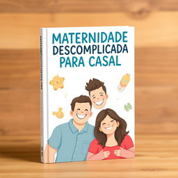 A visually appealing book cover design featuring the title "MATERNIDADE DESCOMPLICADA PARA CASAL" in bold, friendly typography prominently at the top