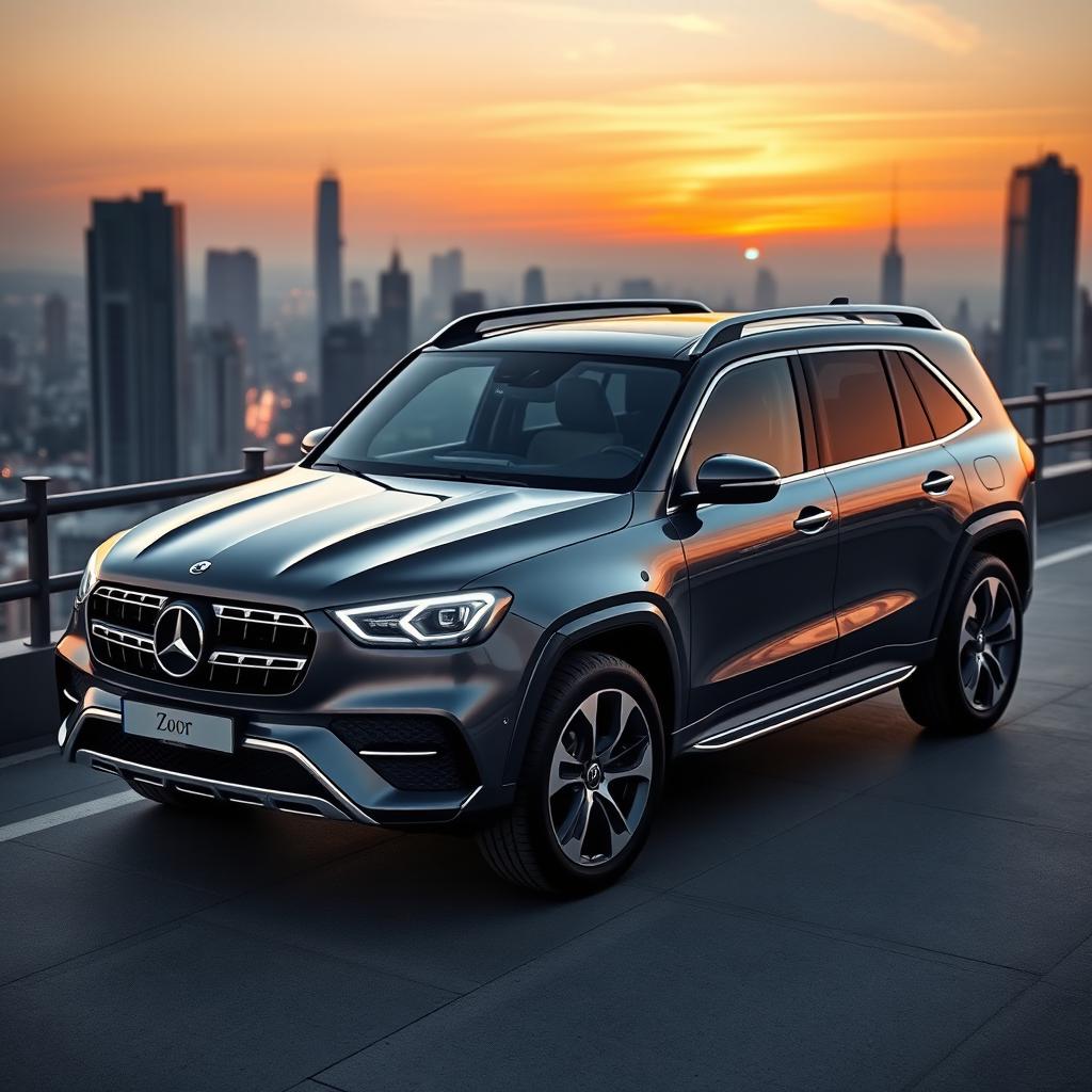 A sleek, modern SUV inspired by the classic 1984 Mercedes Benz T200, featuring a streamlined body with contemporary design elements