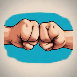 An animated, vibrant tattoo design of a fist bump. The image should display a dynamic and lively scene, where two stylized, cartoon-like fists are colliding in a friendly manner, symbolizing camaraderie and unity.