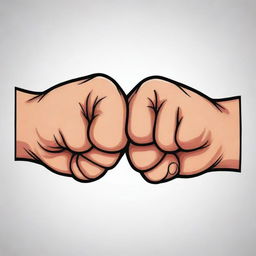 An animated, vibrant tattoo design of a fist bump. The image should display a dynamic and lively scene, where two stylized, cartoon-like fists are colliding in a friendly manner, symbolizing camaraderie and unity.