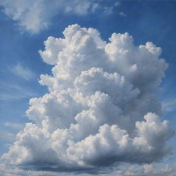 A photorealistic painting of a sky filled with fluffy clouds that's eerily similar to reality.