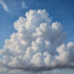 A photorealistic painting of a sky filled with fluffy clouds that's eerily similar to reality.