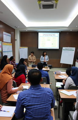 A professional setting depicting a training session for the Bangga Kencana program at UPT Balai Diklat Kependudukan dan KB in Bogor, Indonesia