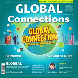 A vibrant and eye-catching front page design for a social magazine focused on globalization