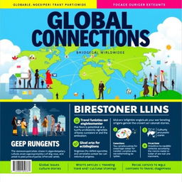 A vibrant and eye-catching front page design for a social magazine focused on globalization