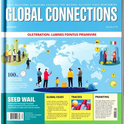 A vibrant and eye-catching front page design for a social magazine focused on globalization