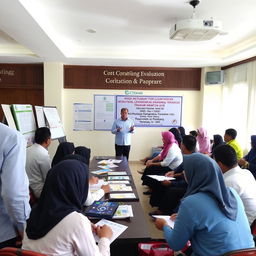 Conducting monitoring and evaluation of the Bangga Kencana Training Program at the UPT Balai Diklat Kependudukan dan KB Bogor, showcasing a professional setting with participants actively engaged in discussions and activities