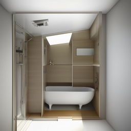 A compact bathroom design in a room of dimensions 2.15 meters by 1.20 meters. The layout includes a bathtub, a toilet, and a sink.