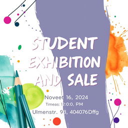 A vibrant A4 poster for a STUDENT ART EXHIBITION AND SALE