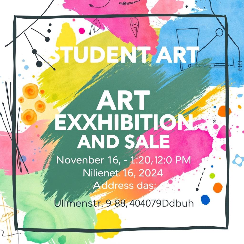 A vibrant A4 poster for a STUDENT ART EXHIBITION AND SALE