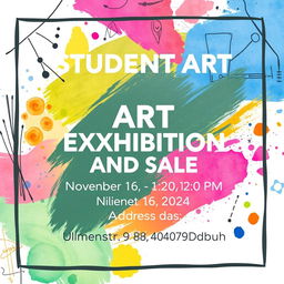 A vibrant A4 poster for a STUDENT ART EXHIBITION AND SALE