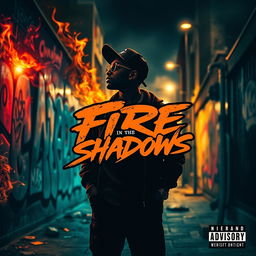 A striking album cover for the title 'Fire in the Shadows'