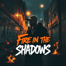 A striking album cover for the title 'Fire in the Shadows'