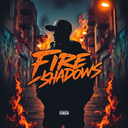 A striking album cover for the title 'Fire in the Shadows'