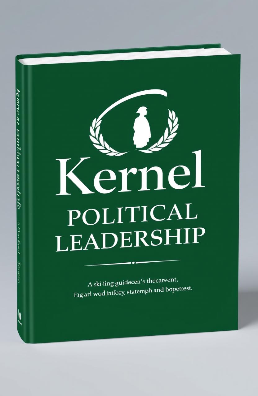 A stunning book cover design for 'Kernel of Political Leadership', featuring an elegant typography in bold white letters against a rich green background