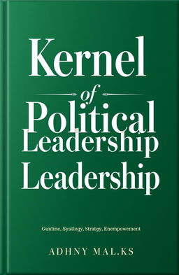 A stunning book cover design for 'Kernel of Political Leadership', featuring an elegant typography in bold white letters against a rich green background