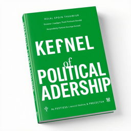 A captivating book cover design for 'Kernel of Political Leadership', primarily featuring a bold green background with elegant white typography