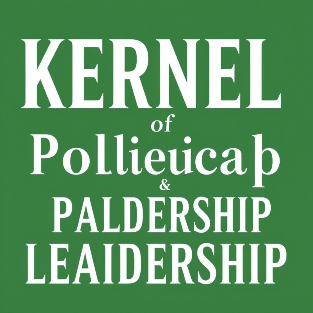 A captivating book cover design for 'Kernel of Political Leadership', primarily featuring a bold green background with elegant white typography