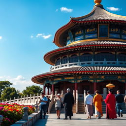 A serene and beautifully detailed view of the Temple of Heaven in Beijing, China, showcasing its stunning architecture