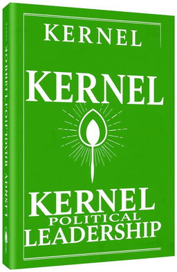 A striking book cover design for 'Kernel of Political Leadership', featuring a vibrant green background with elegant white text