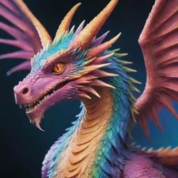 A detailed, vibrant anime style dragon with sparking eyes and majestic wings.