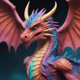 A detailed, vibrant anime style dragon with sparking eyes and majestic wings.