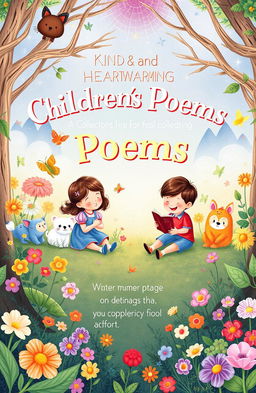 A whimsical and enchanting illustration of a book cover featuring a collection of kind and heartwarming children's poems