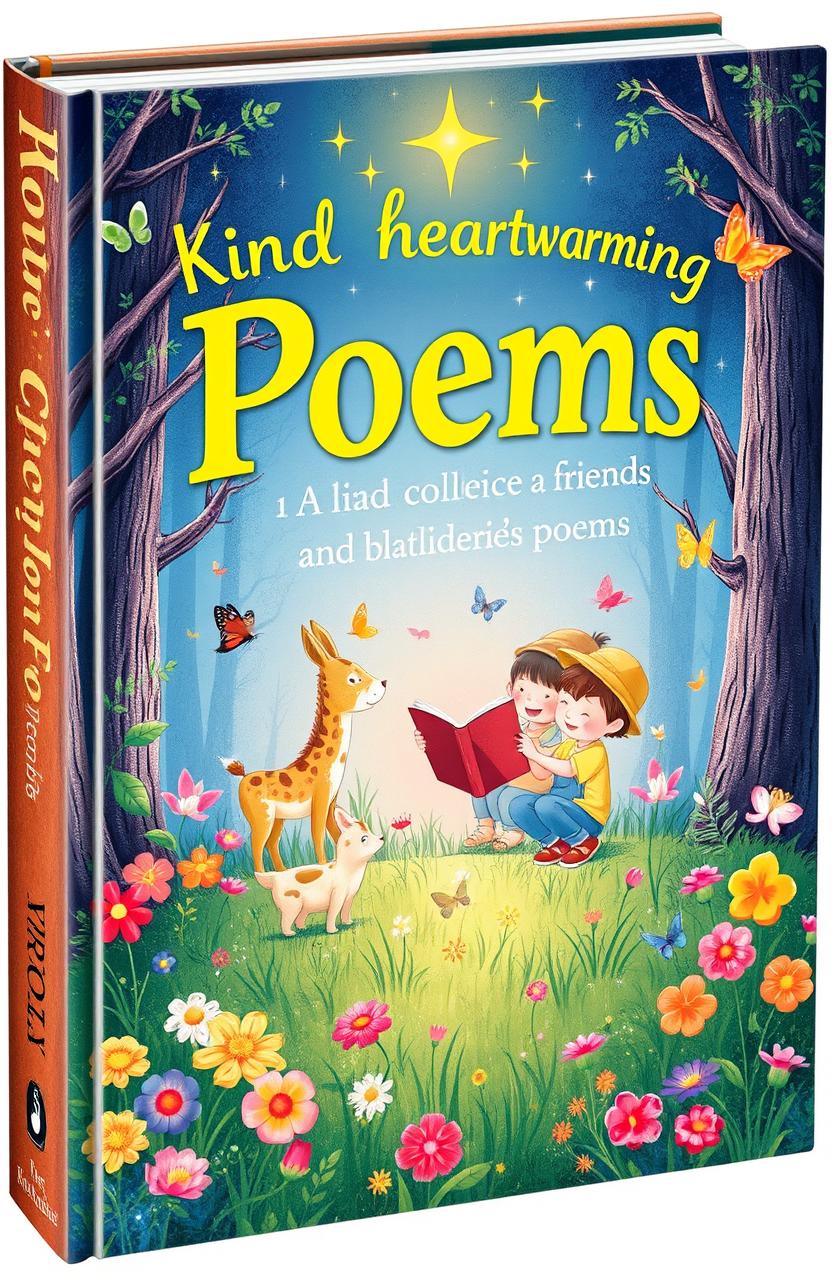 A whimsical and enchanting illustration of a book cover featuring a collection of kind and heartwarming children's poems