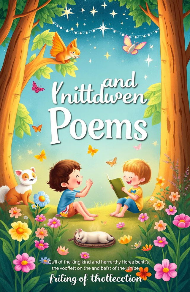 A whimsical and enchanting illustration of a book cover featuring a collection of kind and heartwarming children's poems