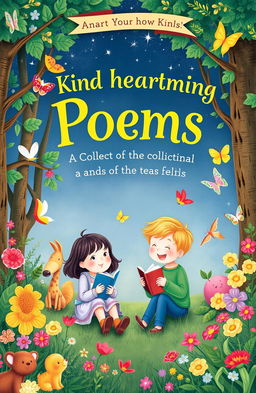 A whimsical and enchanting illustration of a book cover featuring a collection of kind and heartwarming children's poems