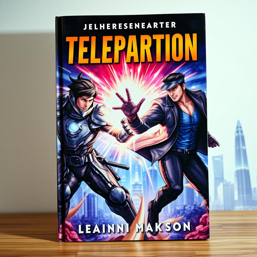 A captivating book cover design showcasing an exhilarating teleportation fight scene